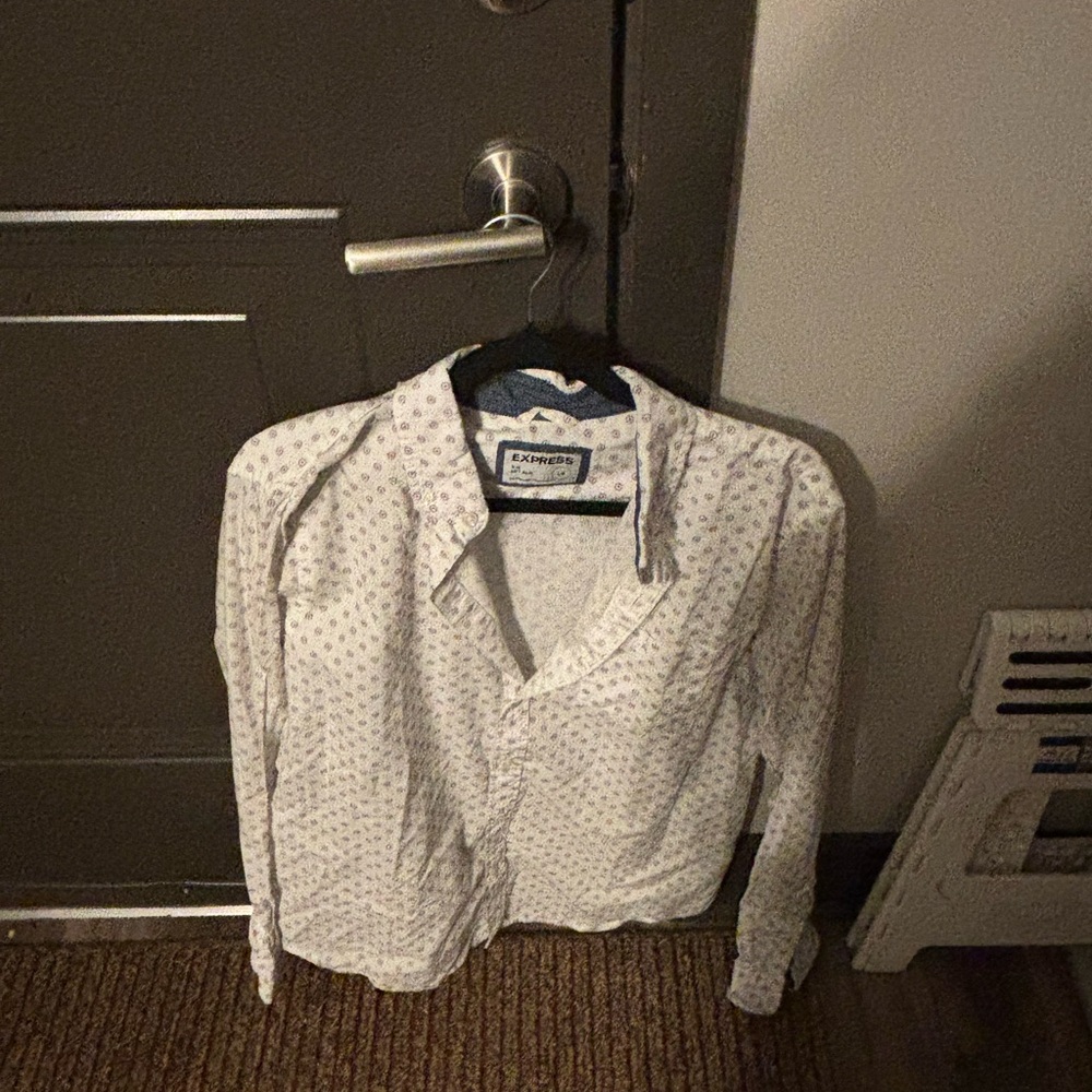 Express White Button-Up Shirt with Small Print